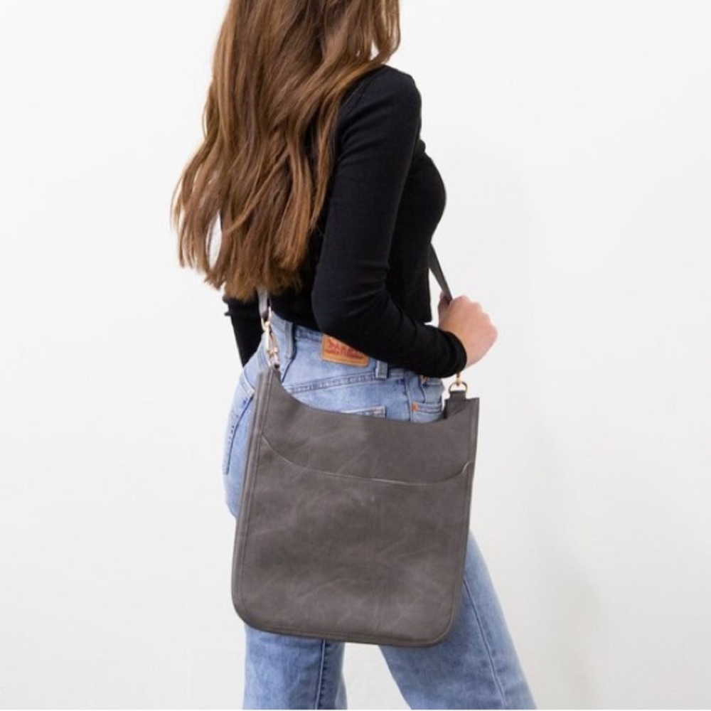 N E W Vegan Leather Crossbody Bag in Gray